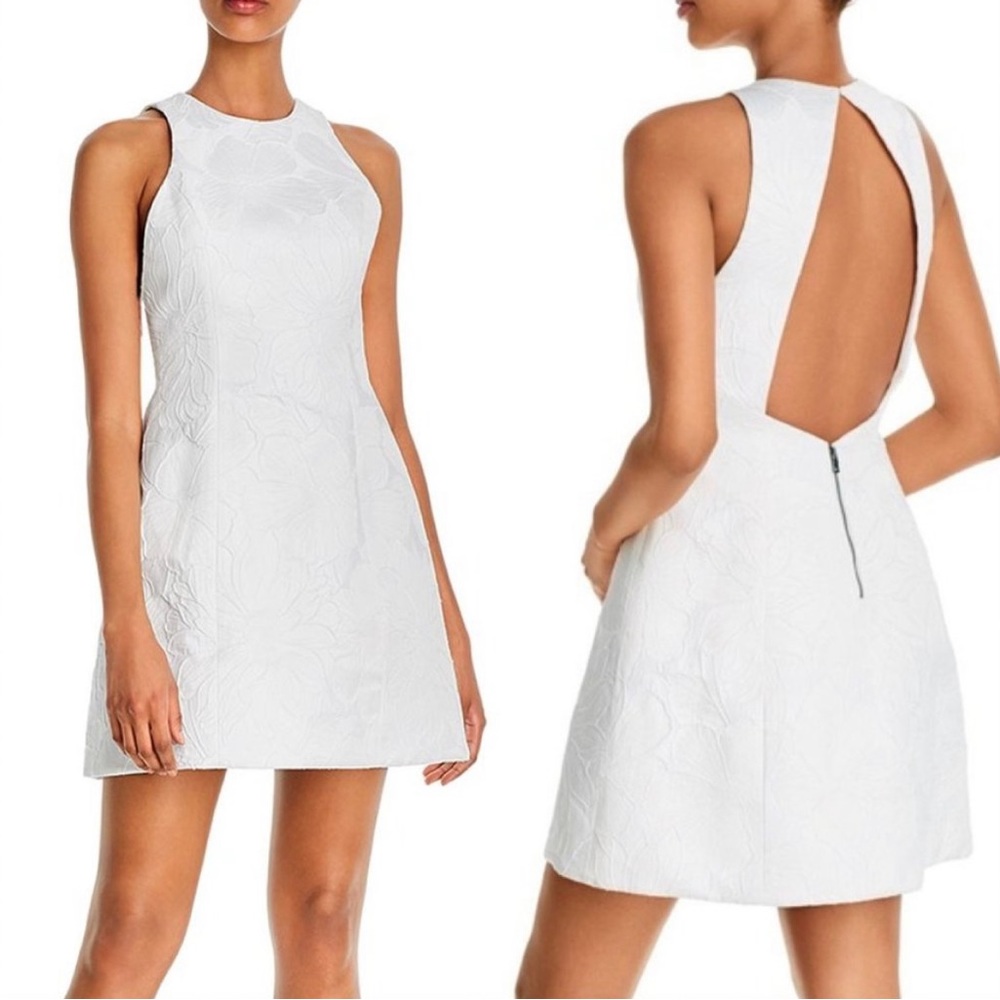 Alice + Olivia white dress with open back.